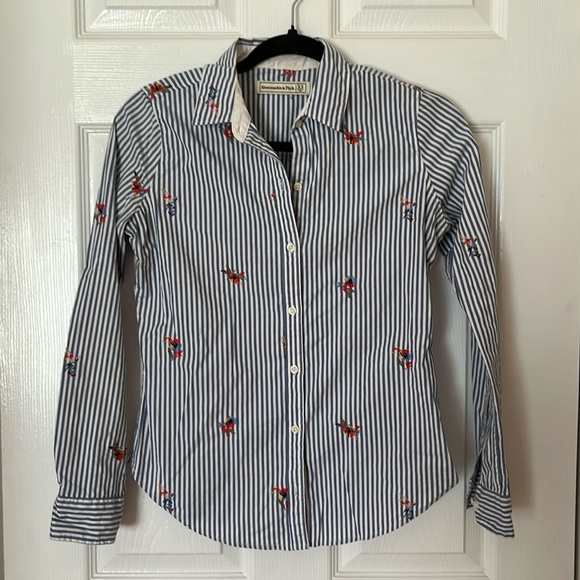Abercrombie pinstripe button up with embroidered flowers - Picture 1 of 3